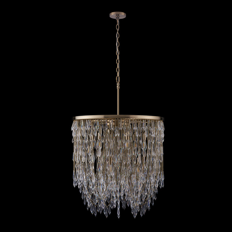 Lustre en bois doré brossé Frangia 12 LT Allegri, H 30 po x l 28,5 po x P 28,5 po, 12