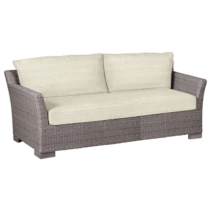 Club 89" Wide Outdoor Wicker Loveseat with Cushions, Black Walnut, Rollo Lace InsideOut® Linen, No Welt