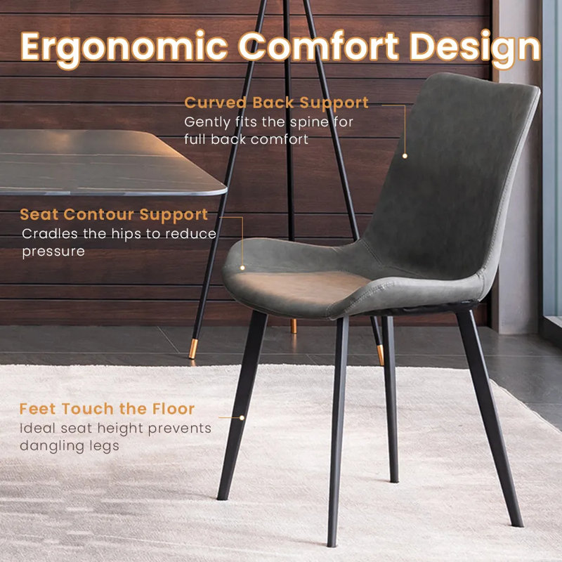 Modern Dining Chairs Set, Upholstered PU Leather Kitchen Side Chairs With Metal Legs, Gray
