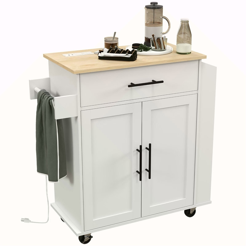 Sicilee Kitchen Cart with Manufactured Wood Top, White