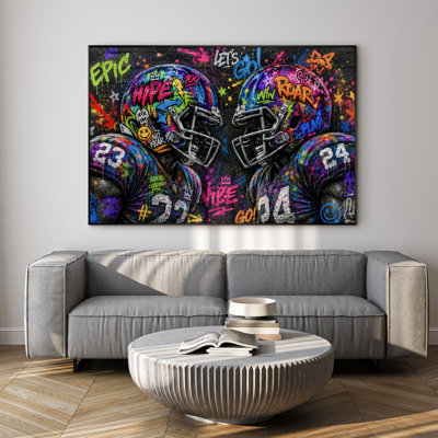 Très grand art mural imprimé sur tissu - Graffiti noir Pop Art, décoration de salle de jeu - "Assemblage requis (cadre non fini)"