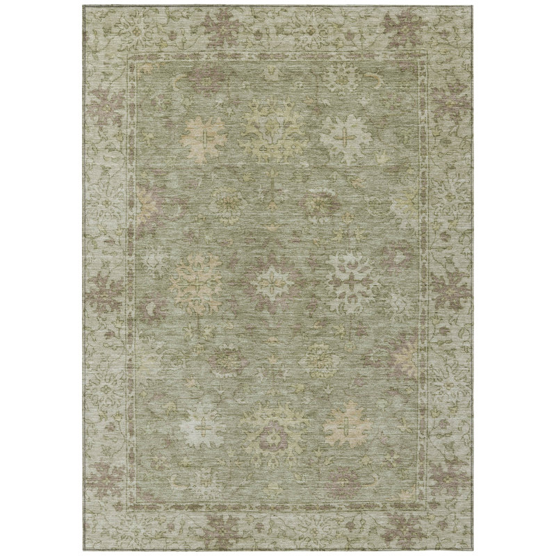 Machine Washable Indoor/Outdoor Xhevrie Sage Rug, Rectangle 2'6" x 3'10"