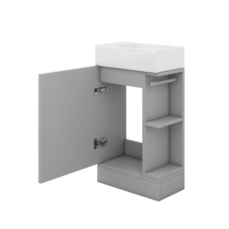 18.6" Small Bathroom Vanity With Sink, Bathroom Cabinet With Two-Tier Shelf, Toilet Paper Holder And Soft Closing Door, Gray