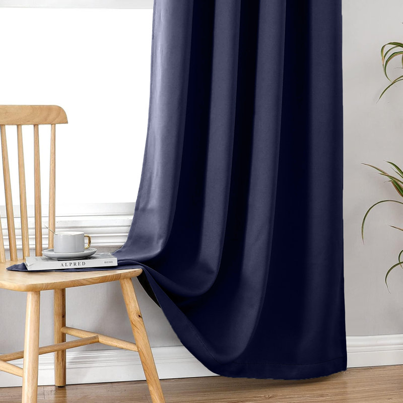 Luxury 230 GSM 100% Blackout Eyelet Room Darkening Curtain Pair, 228 W x 228 D cm, Navy Blue