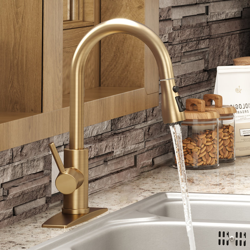 Pull Down Spray Single Lever Kitchen Tap, Gold