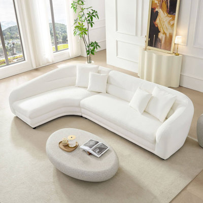 125" Upholstered Curved L-Shaped Sectional With Comfort Pillows