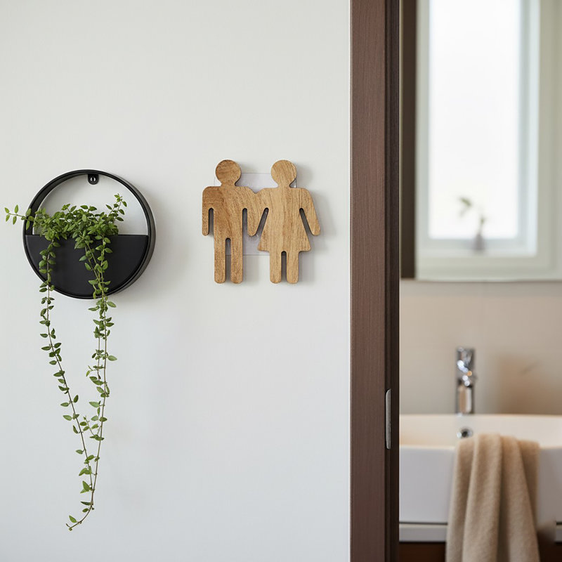 Plaque de porte de salle de bain en bois beige, Beige