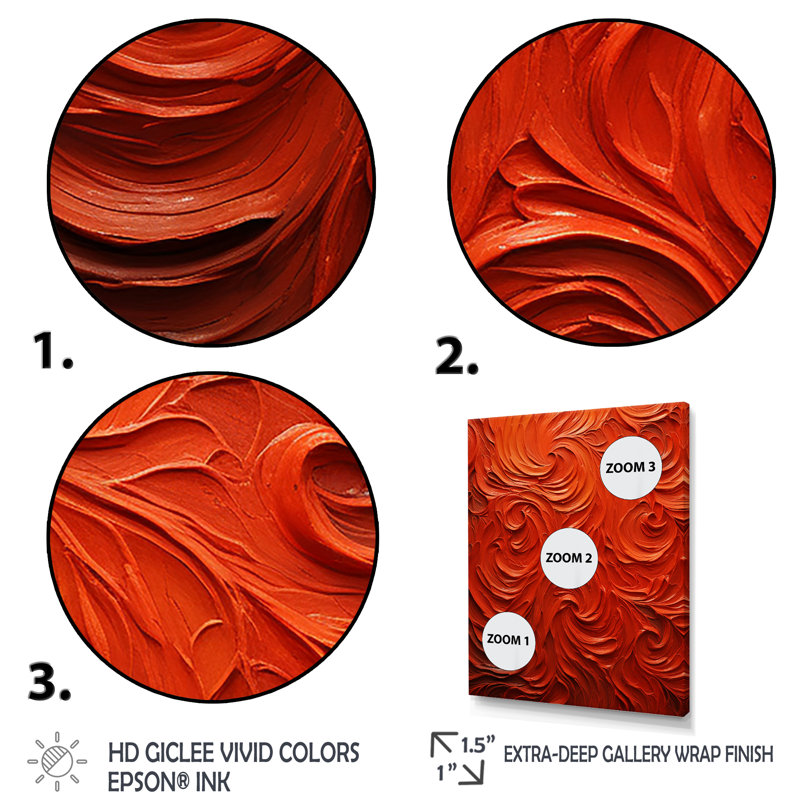 Volcanic Red Fusion Vector 1 - Tachisme, art mural, Cadre flottant doré, H 20 po x l 12 po x P 1 po