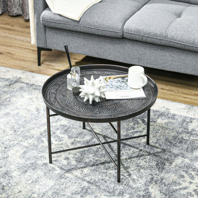 Table basse ronde 24 po avec plateau martelé