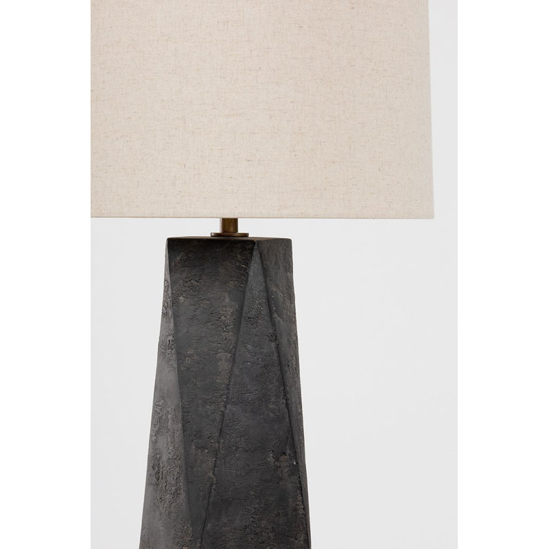 Ceramic Ash Black Table Lamp with Off White Linen Shade