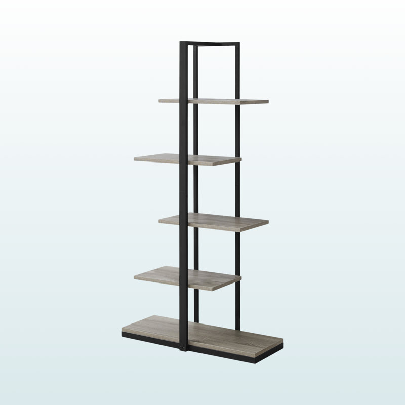 Manica Bookshelf with 5 Zig-Zag Shelves in Black/Gray Finish, 59.8" H X 31.71" W X 12.84" D