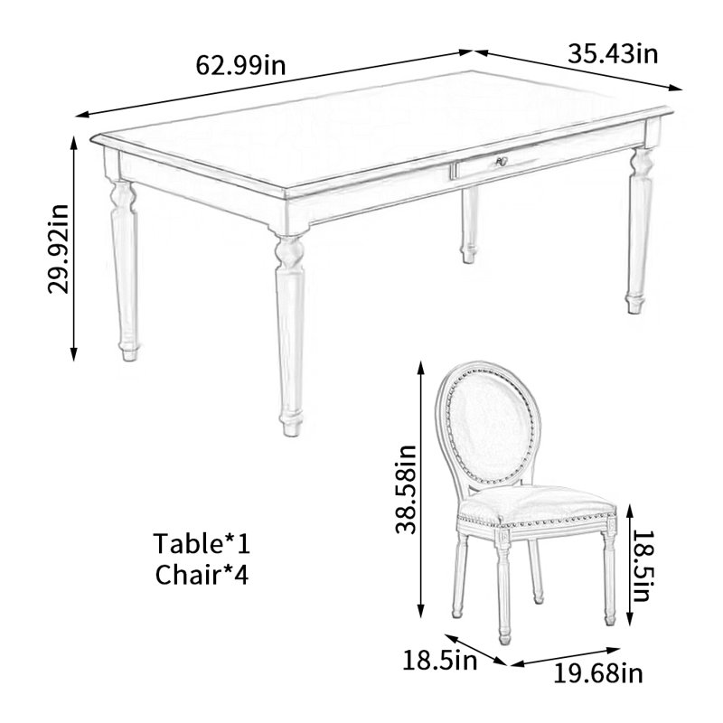Ensemble de table de salle à manger élégant en noyer de qualité, H 29,92 po x L 62,99 po x l 35,43 po