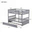 Structure de lit superposé convertible en bois d'hévéa massif gris ardoise sur lit double avec lit gigogne escamotable pour les chambres d'enfant partagées et les chambres d'amis
