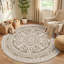 Tapis rond à médaillon beige résistant aux taches de 1,5 m-1970187153
