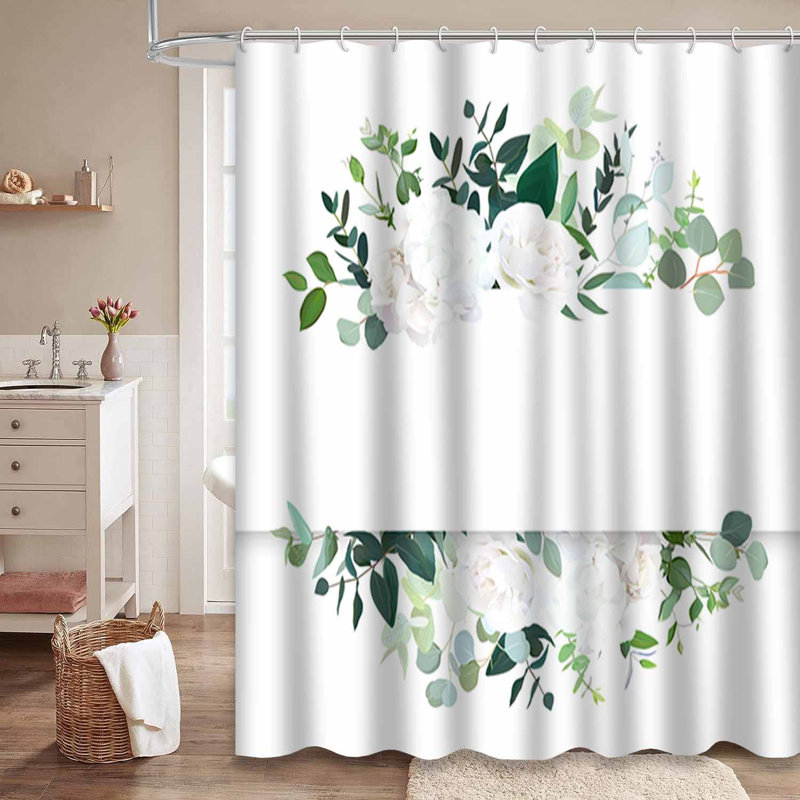 Rideau de douche imperméable rustique rose eucalyptus menthe avec 12 crochets, L 72 po x l 78 po