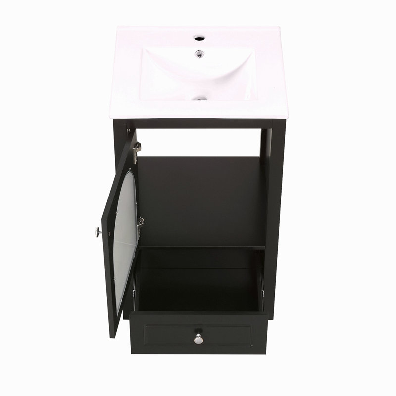 Meuble-lavabo de 20 po avec lavabo, armoire de salle de bain avec porte en verre à fermeture douce, tiroir, Noir