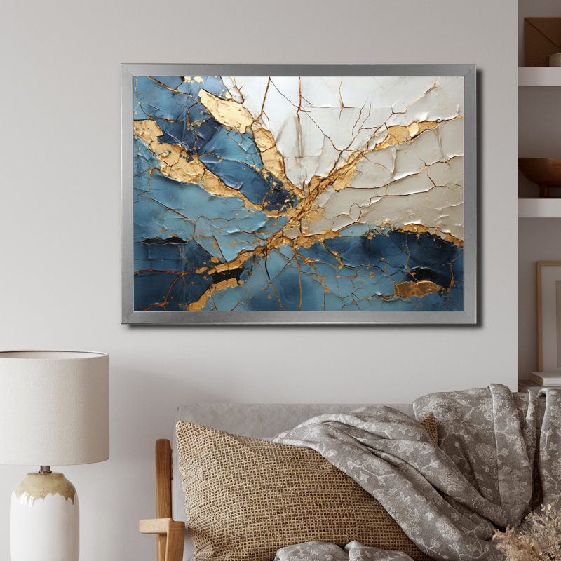 " Lightning Electric Veins Patchwork II ", Silver Single Picture Framed, 16" H x 32" W x 1" D