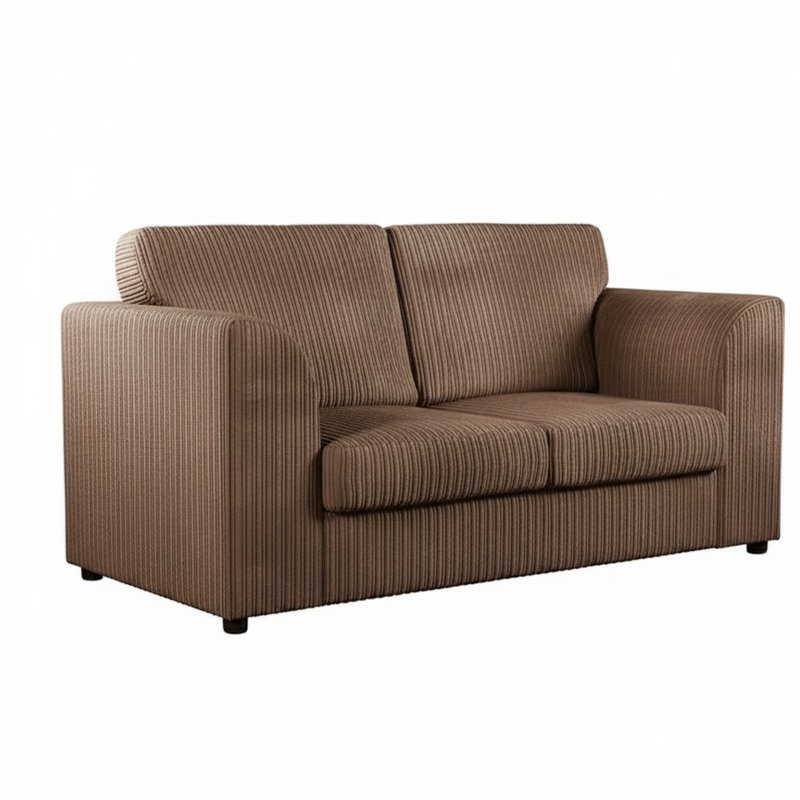 Corduroy Sofa, Beige, 75cm H x 165cm W x 90cm D