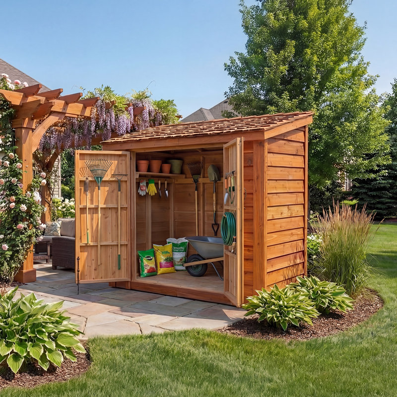 8 ft. W x 4 ft. D Double Door Cedar Wood Storage Shed