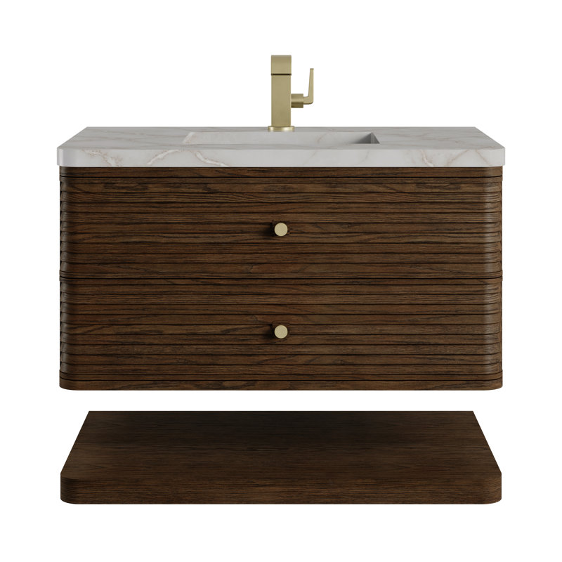 Meuble-lavabo simple l 36 po Allamari, Argent victorien Silestone, Sable Oak, Monotrou
