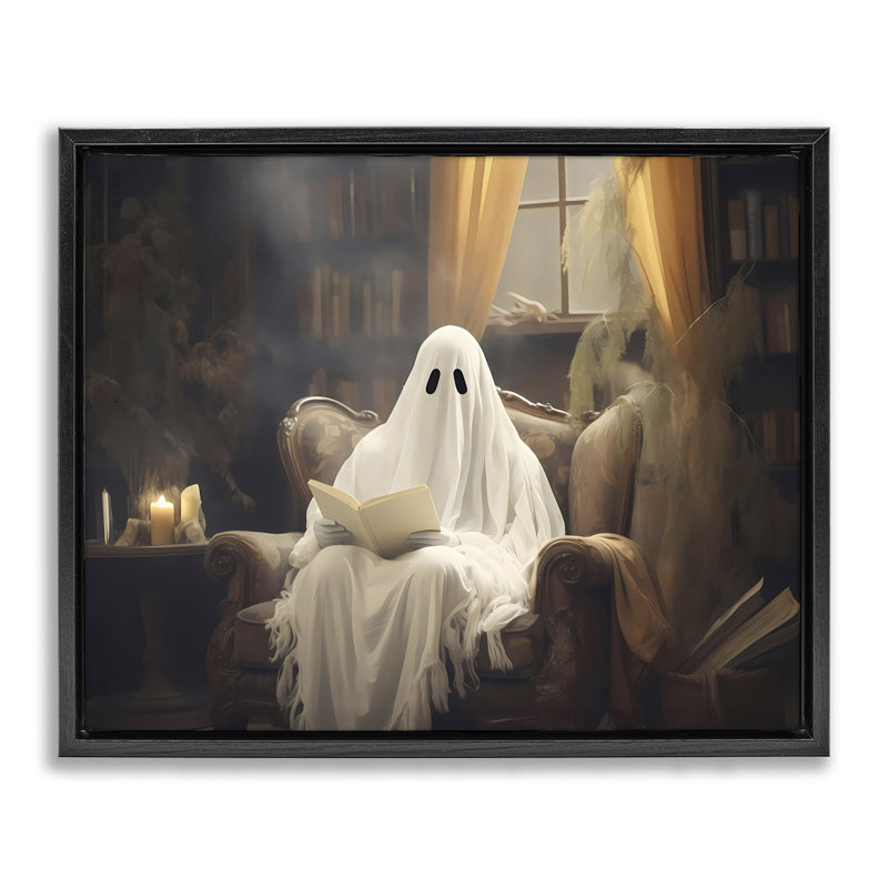 Cadre flottant Peaceful Reading Ghost, design par LSR Design Studio, Cadre flottant noir de jais, H 17 po x l 21 po