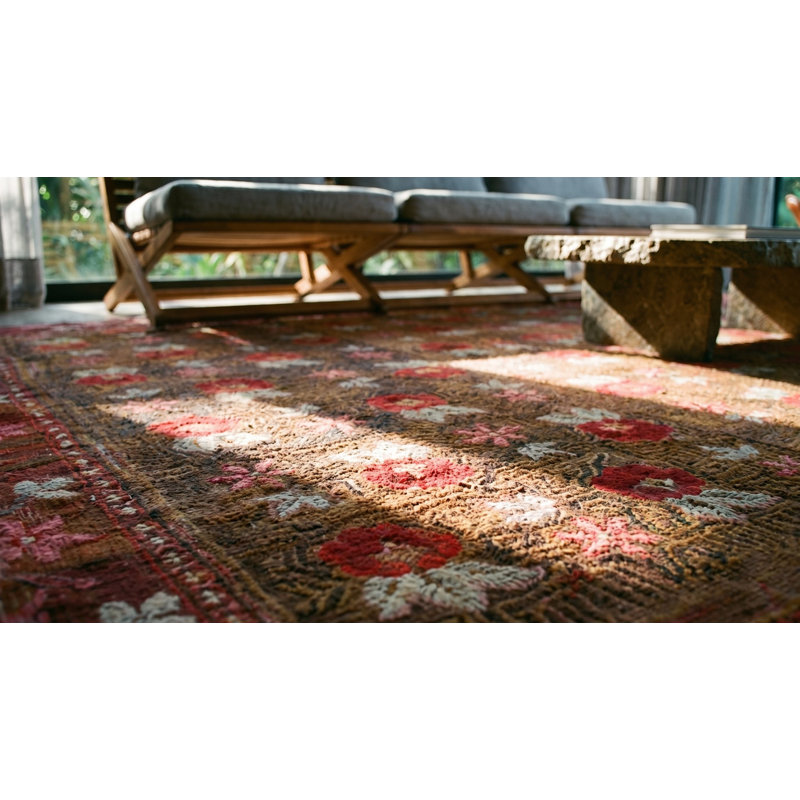 Tapis antique antique grand motif crocheté rose