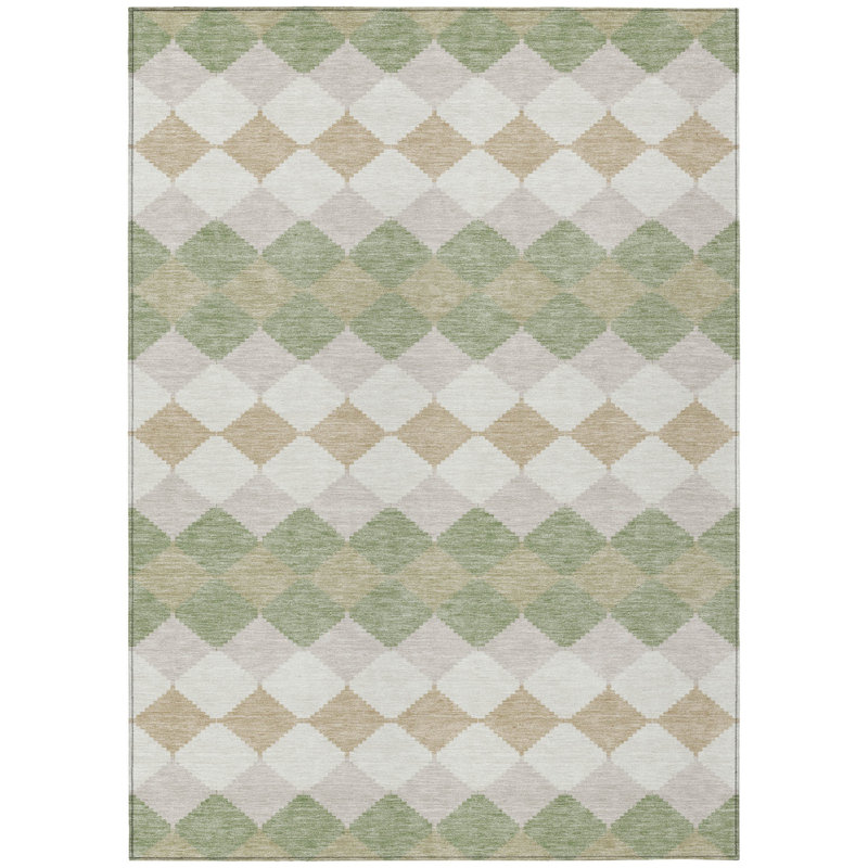 Tapis intérieur / extérieur géométrique lavable ivoire et beige artichaut 3 pi x 5 pi