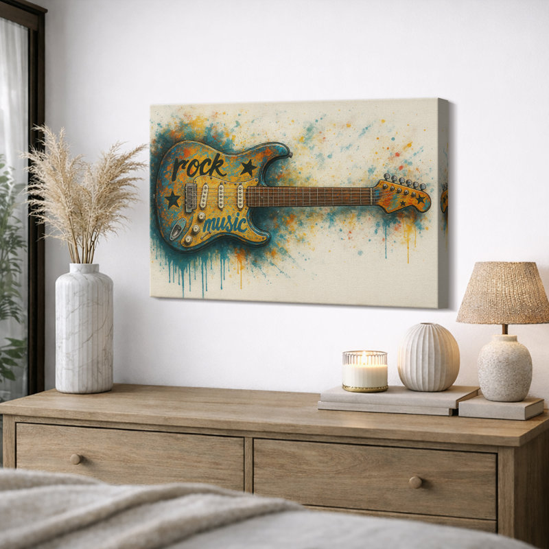Illustration de guitare rock, musique, images d'art, impression sur toile encadrée, H 24 po x l 36 po x P 1,5 po