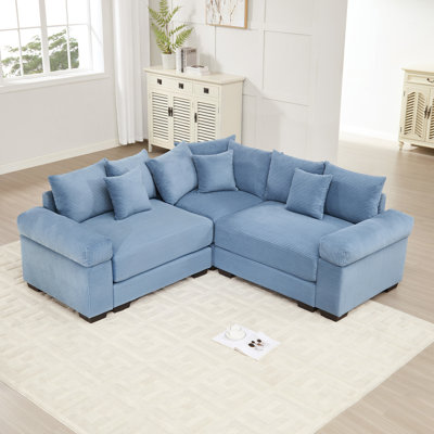 Oversized Cloud Modular Sectional Couch,Convertible Sectional Couches Deep Seat Extra-Wide Armrests, 10 Throw Pillows Premium Corduroy Fabric, Ergonomic Design,Easy Assembly, For Living Rooms,Blue