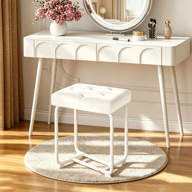 Tabouret de coiffeuse en cuir, Blanc