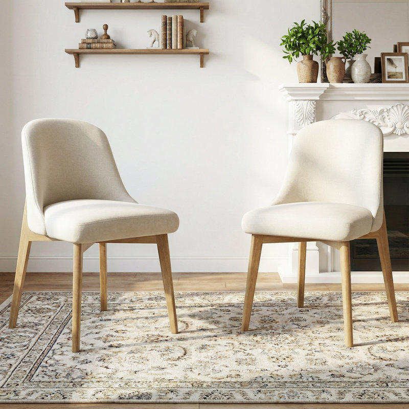 Chaise d'appoint rembourrée avec pieds en bois 32 po H, 2, Bois naturel
