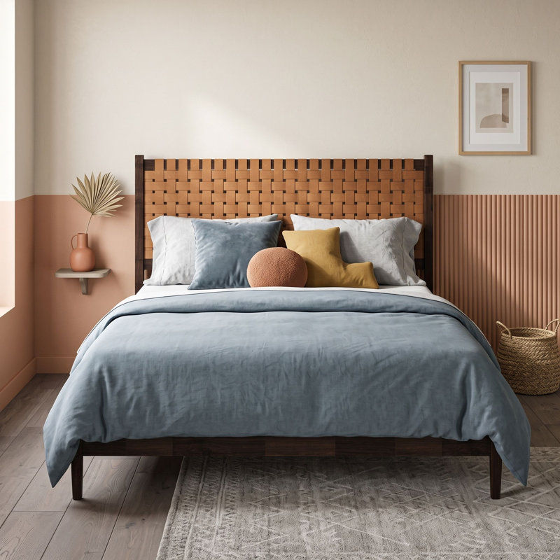 Lit plateforme en bois avec tête de lit, Grand lit, Marron foncé