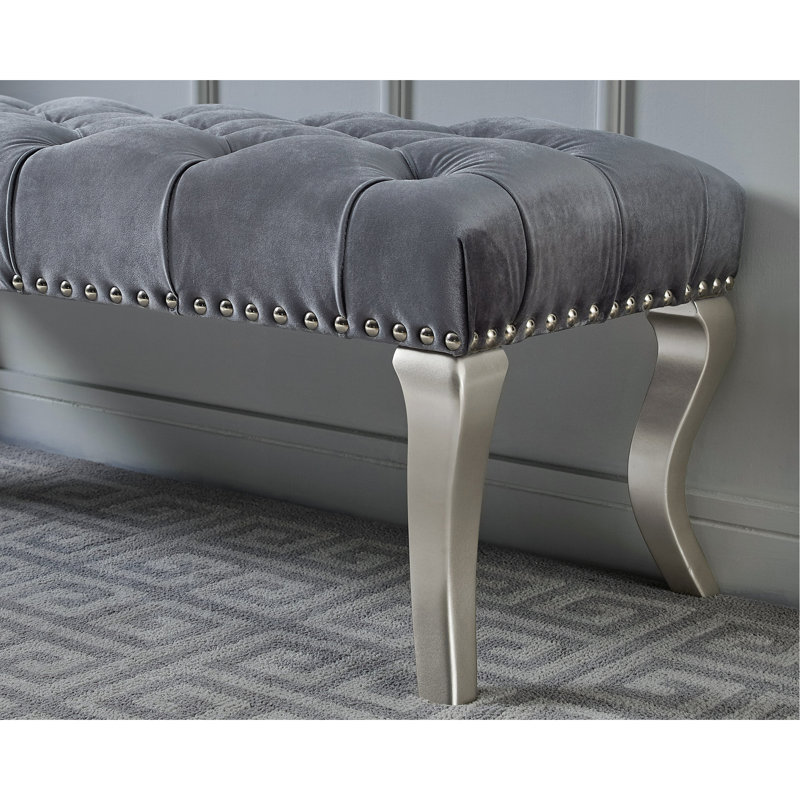 Garniture cloutée capitonnée de banc capitonnée en tissu, gris, Gris, Gris