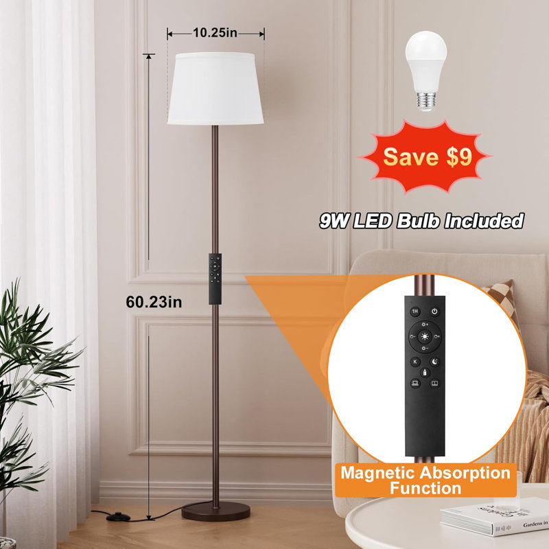 Floor Lamp With Remote, Dimmable LED Lamp For Living Room Bedroom Office, Adjustable Brightness & Color Temperature, White