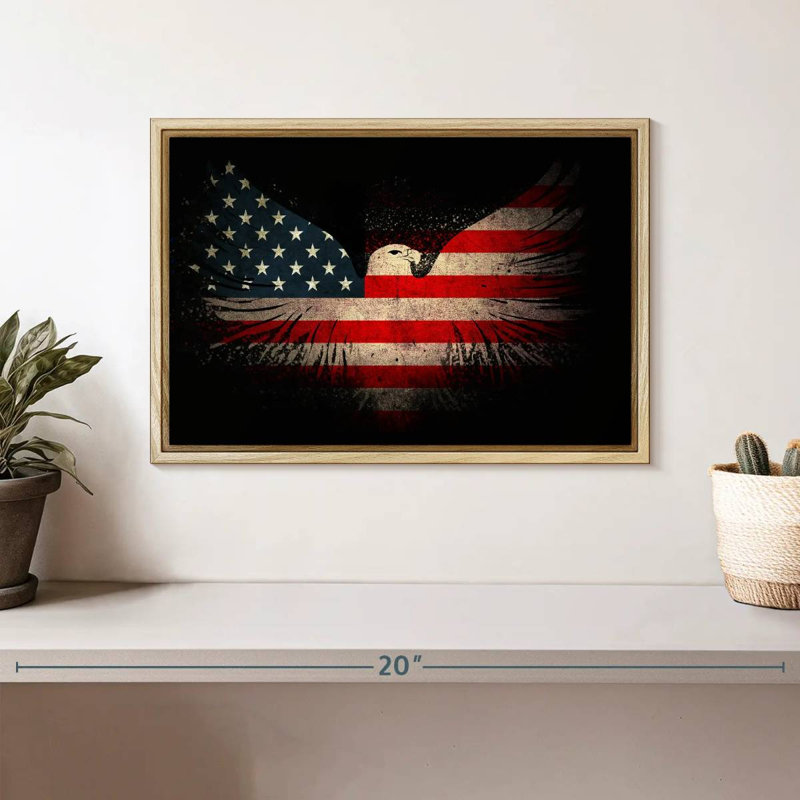 Aigle américain et drapeau, Cadre flottant en bois naturel, 13 po x 9 po