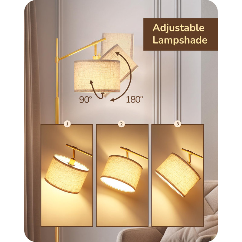 Dimmable Arc Floor Lamp With Remote, E26 LED Bulb & Gold Base For Home/Office