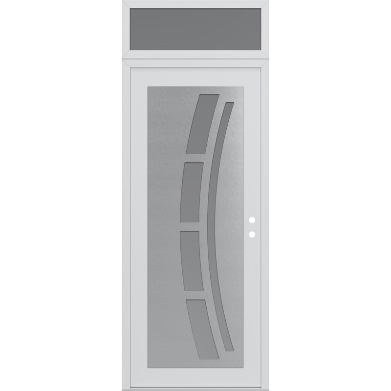 C12 à gauche 36 po X 96 po Panneau d'entrée en acier argenté et verre givré blanc et blanc avec porte d'entrée avant en verre givré
