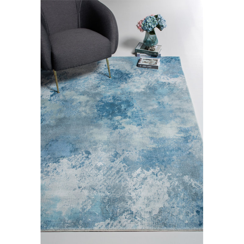 Tapis bleu abstrait Dhurrie 6 pi x 9 pi