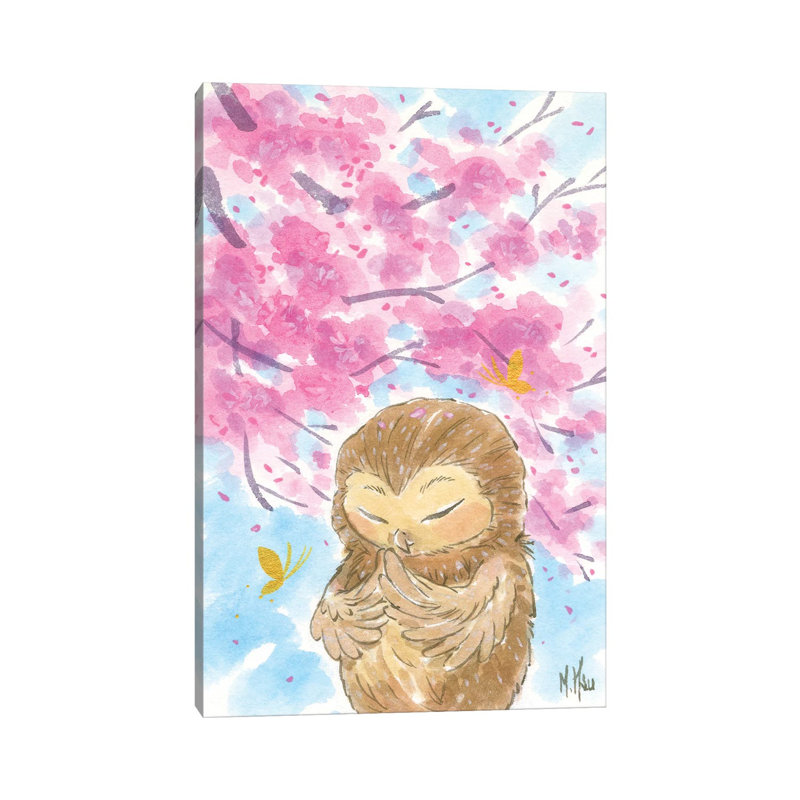 Cherry Blossom Owl by Martin Hsu - Painting on Canvas, Wrapped Canvas, 30.48 cm H x 45.72 cm W