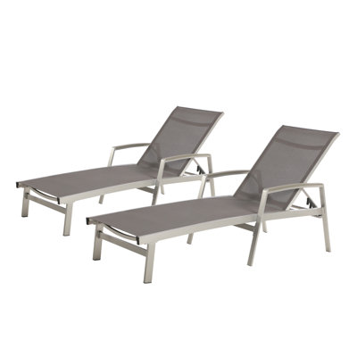 Lightweight And Stable Outdoor Chaise Lounge With Adjustable Mesh Seating Aluminum Frame For Backyard Patio, Grey Nylon Mesh, 77.6” W X 27.66” D 20.98” H - Lounges Supportive Seating, Five
