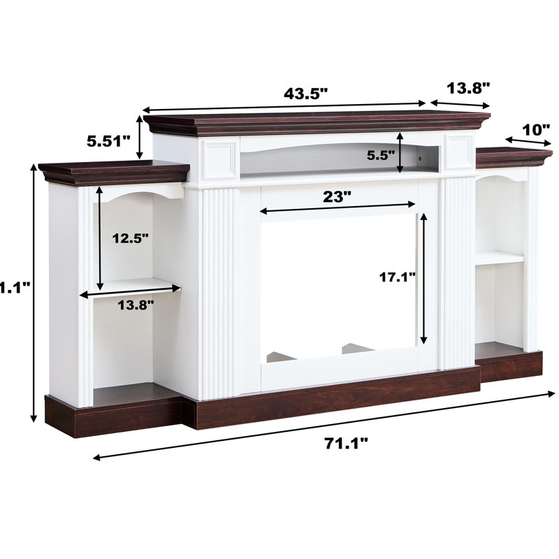 Support de foyer électrique pour téléviseur de 70 po, livres et média, salon / chambre à coucher, support de style cerisier / blanc avec foyer, ajustement de 70 pouces, télécommandes, blanc / cerise