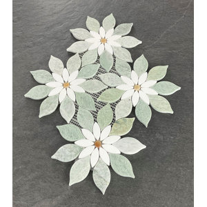 8.5" x 8.5" Ming Green Large Daisy Flower Pattern Marble Mosaic Wall & Floor Tile