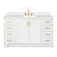 Meuble-lavabo simple 60 po en bois massif blanc Freitas avec comptoir en quartz blanc Carrara de 1,5 po, évier central ovale-552772636-618993080-618993082