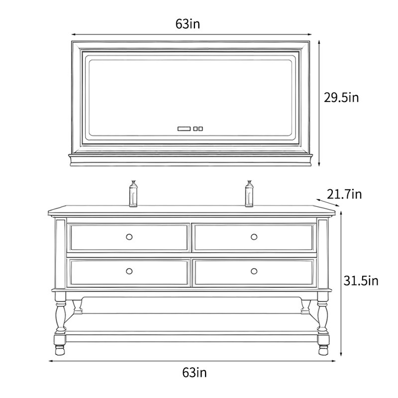 American-style luxury retro bathroom Vanity,  63" 