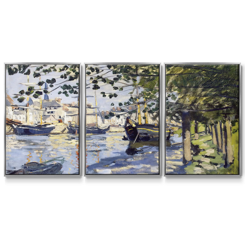 La seine à Rouen, 1872, 3 pièces, H 24 po x l 48 po x P 2 po, Argent