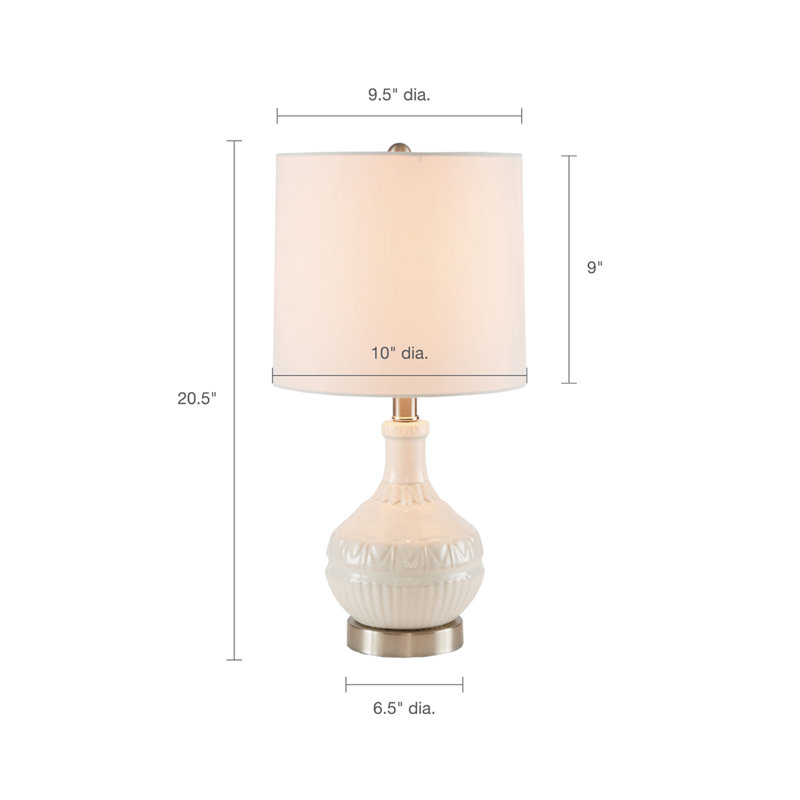 White Ceramic Boho Table Lamp with Tapered Drum Shade