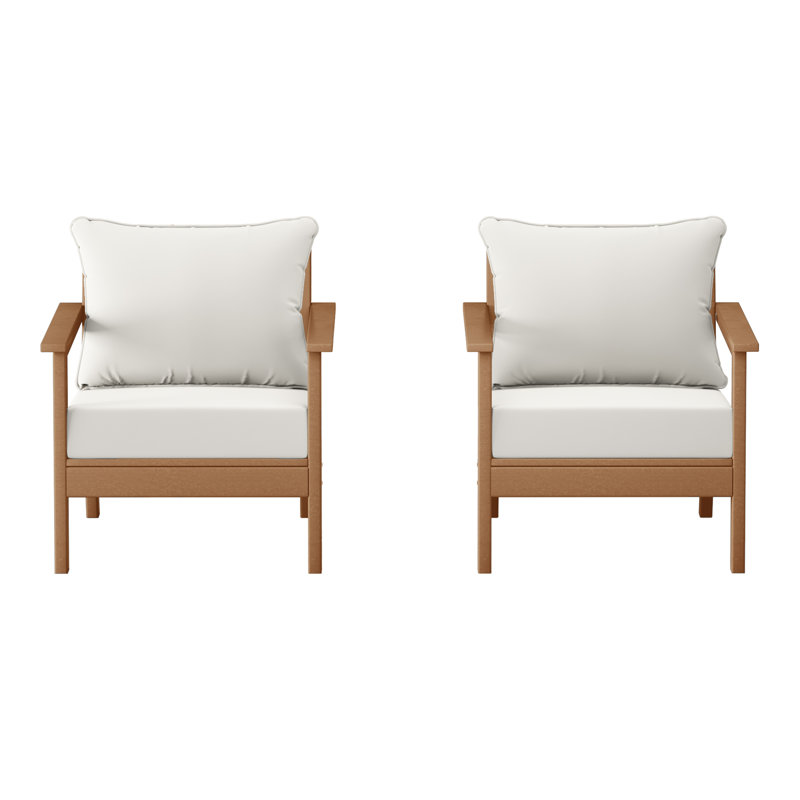 Deep Seating Chair With Cushions (Set Of 2), Teak, White