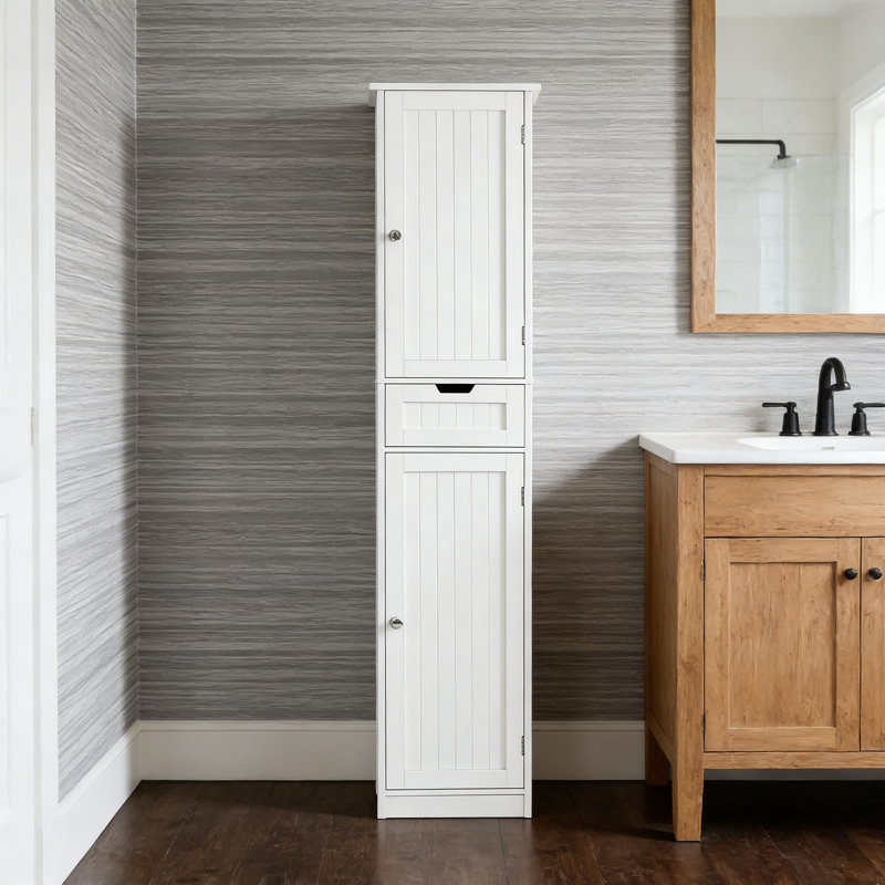 67" Tall Bathroom Storage Cabinet With 2 Doors, 1 Drawer, Adjustable Shelves, White