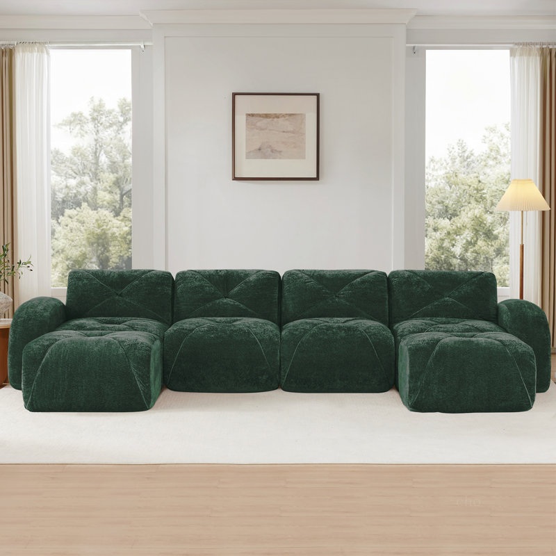 Canapé en forme de U sans os, conception capitonnée, fond en éponge haute densité 32D, conception antidérapante, aucun assemblage requis, combinaison libre, repose-pieds mobiles pour le salon, cinéma maison, vert