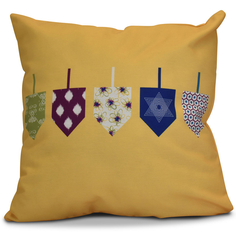 Hanukkah Reversible Throw Pillow, 20" H x 20" W x 2" D, Yellow